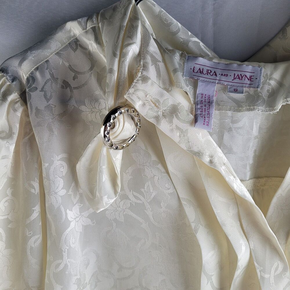 Vintage Laura & Jayne Collection cream jacquard blouse Sz 12 - Picture 4 of 5